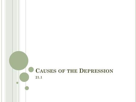 C AUSES OF THE D EPRESSION 21.1. O BJECTIVES Discuss the weaknesses in the economy of the 1920s. Explain how the stock market crash contributed to the.