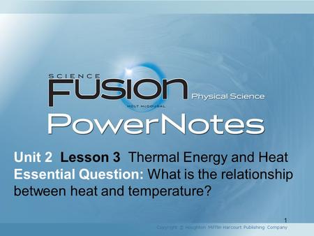 Unit 2 Lesson 3 Thermal Energy and Heat