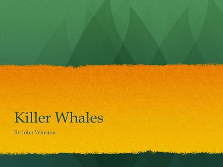 Killer Whales By John Winston. Killer Whales They live in cold places like north pole and the Antarctica. Indian ocean and the parlor waters and pacific.