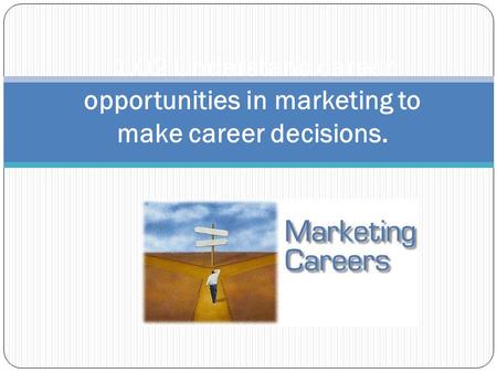 1.02 Understand career opportunities in marketing to make career decisions.