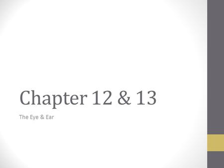 Chapter 12 & 13 The Eye & Ear. Objectives Identify organs and structures of the eye. Define and spell word parts related to the eye. Define, pronounce,