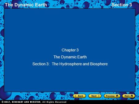 Section 3: The Hydrosphere and Biosphere