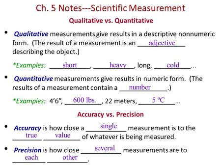 Ch. 5 Notes---Scientific Measurement