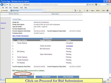 Click on Proceed for Bid Submission. Click on Go to Load the forms internally.