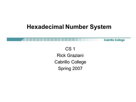 Hexadecimal Number System