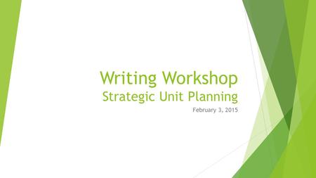 Writing Workshop Strategic Unit Planning February 3, 2015.