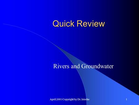 Rivers and Groundwater