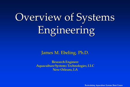 Overview of Systems Engineering