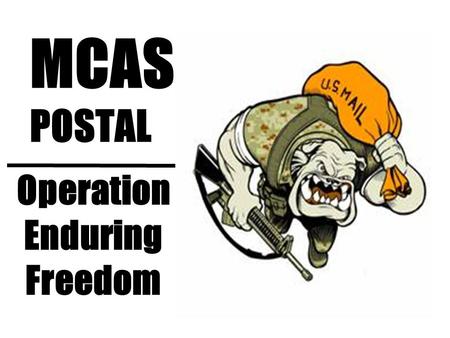 Operation Enduring Freedom MCAS POSTAL. Classes of Mail FIRST CLASS (13 oz or less) –Averaging about 7-10 days for delivery PRIORITY (Over 13 oz. up to.