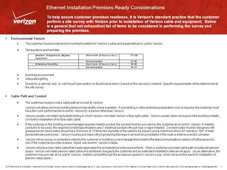 Confidential and proprietary materials for authorized Verizon personnel and outside agencies only. Use, disclosure or distribution of this material is.