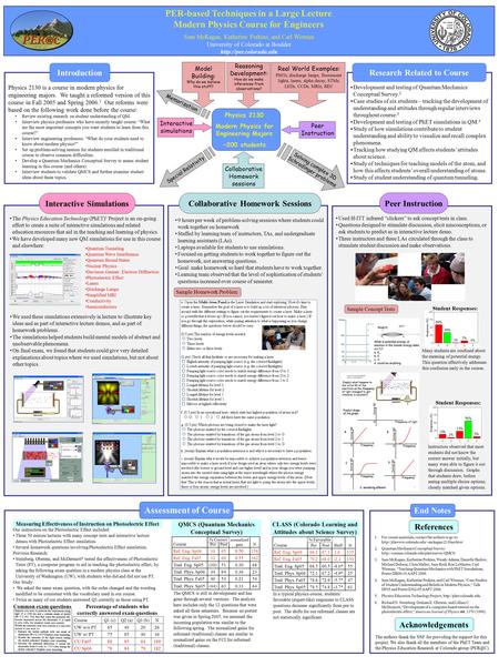 PER-based Techniques in a Large Lecture Modern Physics Course for Engineers Sam McKagan, Katherine Perkins, and Carl Wieman University of Colorado at Boulder.