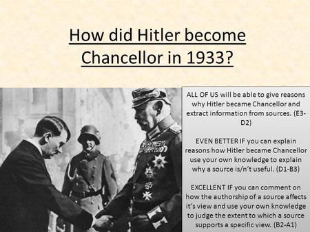 How did Hitler become Chancellor in 1933?