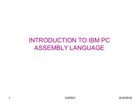 INTRODUCTION TO IBM PC ASSEMBLY LANGUAGE