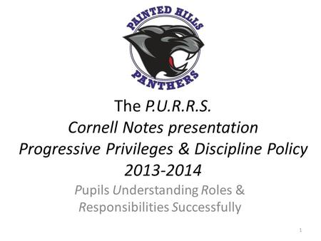 The P.U.R.R.S. Cornell Notes presentation Progressive Privileges & Discipline Policy 2013-2014 Pupils Understanding Roles & Responsibilities Successfully.