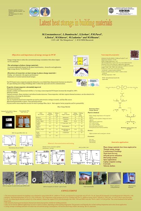 The PCM-epoxi nano-composite materials obtained as cross-linked three dimensional structures are attractive for space heating and cooling of buildings.