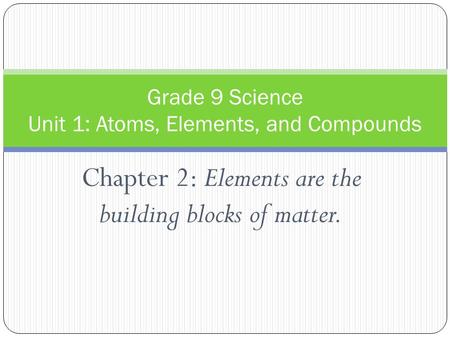 Grade 9 Science Unit 1: Atoms, Elements, and Compounds