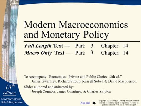 To Accompany “Economics: Private and Public Choice 13th ed.” James Gwartney, Richard Stroup, Russell Sobel, & David Macpherson Slides authored and animated.