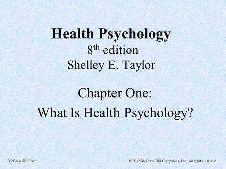 Health Psychology 8th edition Shelley E. Taylor