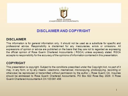 DISCLAIMER AND COPYRIGHT DISCLAIMER This information is for general information only. It should not be used as a substitute for specific and professional.