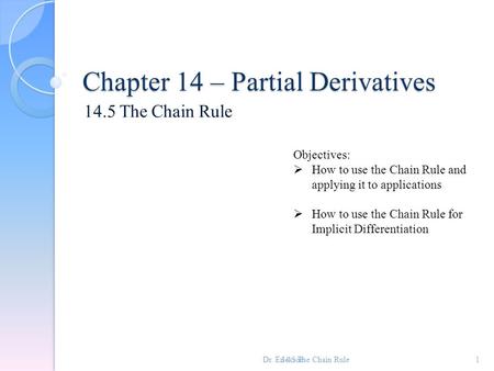 Chapter 14 – Partial Derivatives