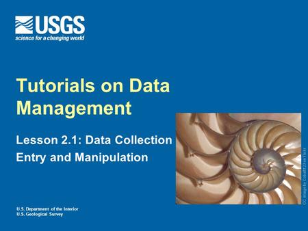 U.S. Department of the Interior U.S. Geological Survey Tutorials on Data Management Lesson 2.1: Data Collection Entry and Manipulation CC image by Cobalt123.