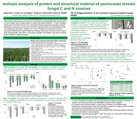 Isotopic analysis of protein and structural material of sporocarps reveals fungal C and N sources Janet Chen 1, Linda T.A. van Diepen 1, Kirsten S. Hofmockel.