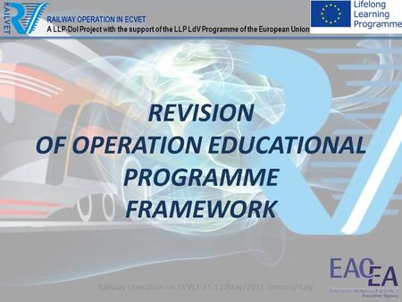 1 Railway Operation on ECVET-11-12/May/2011 Genova/Italy REVISION OF OPERATION EDUCATIONAL PROGRAMME FRAMEWORK RAILWAY OPERATION IN ECVET A LLP-DoI Project.