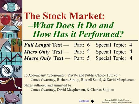 To Accompany “Economics: Private and Public Choice 10th ed.” James Gwartney, Richard Stroup, Russell Sobel, & David Macpherson Slides authored and animated.