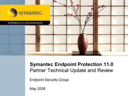 Symantec Endpoint Protection 11.0 Partner Technical Update and Review Endpoint Security Group May 2008.