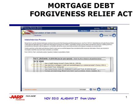 1 NOV 2010 ALABANY IT from Ulster MORTGAGE DEBT FORGIVENESS RELIEF ACT.