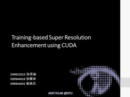 Training-based Super Resolution Enhancement using CUDA D99922013 張書豪 R99944018 張嫚家 R99944035 楊逸民.