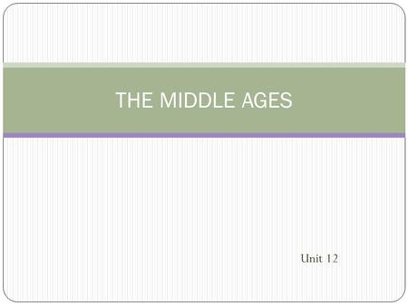 Unit 12 THE MIDDLE AGES. 476 AD The Romans left spain. 711 AD Muslims invaded Spain. 1492 AD Christians conquered Granada.