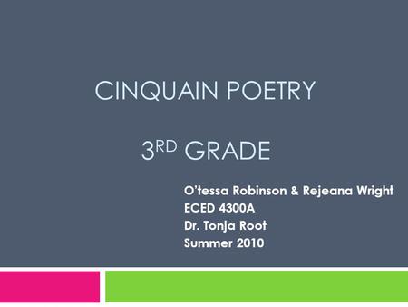 CinQUAIN POETRY 3rd Grade