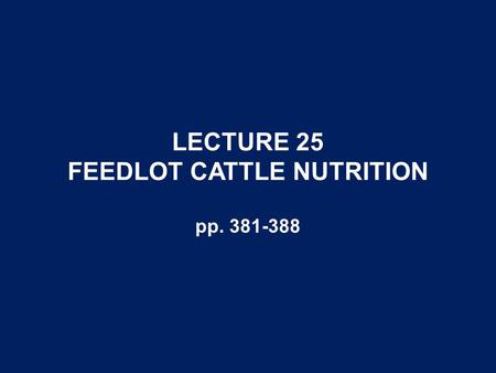 LECTURE 25 FEEDLOT CATTLE NUTRITION