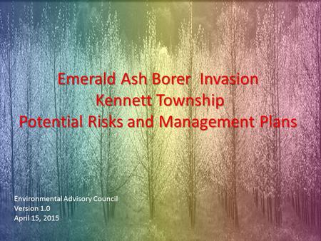 Strategy Development Addressing the Emerald Ash Borer Infestation Kennett Township, Chester County, Pennsylvania Discussion of Alternative Approaches Draft.