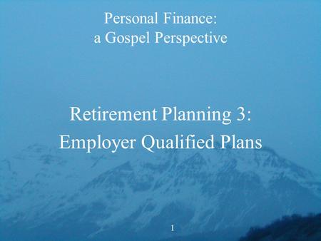 Personal Finance: a Gospel Perspective