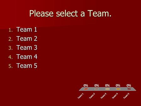 Please select a Team. 1. Team 1 2. Team 2 3. Team 3 4. Team 4 5. Team 5.