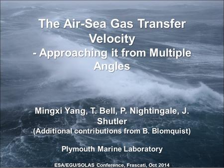 The Air-Sea Gas Transfer Velocity - Approaching it from Multiple Angles Mingxi Yang, T. Bell, P. Nightingale, J. Shutler (Additional contributions from.