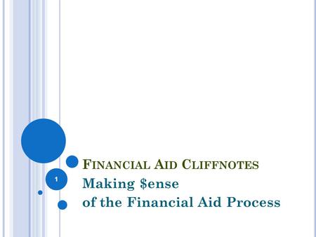 F INANCIAL A ID C LIFFNOTES Making $ense of the Financial Aid Process 1.