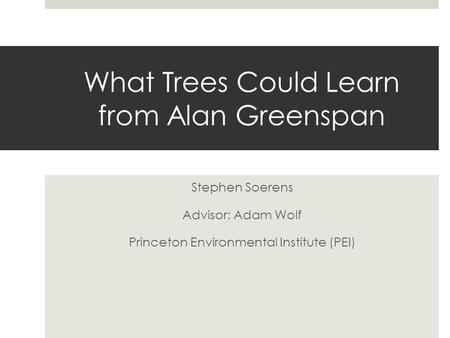 What Trees Could Learn from Alan Greenspan Stephen Soerens Advisor: Adam Wolf Princeton Environmental Institute (PEI)