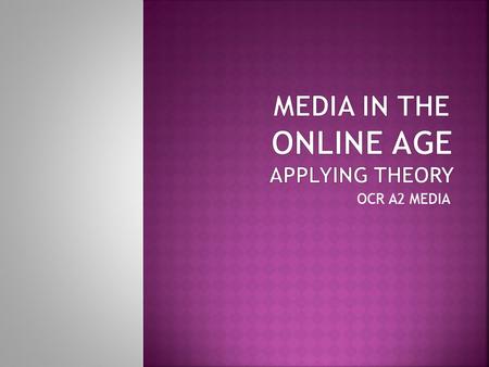 OCR A2 MEDIA.  Online media… What is it?  Online media… where did it begin?  Example of online production  Example of online distribution  Example.