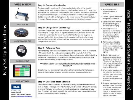 Easy Set-Up Instructions Vuze ® Table Location System (Cloud Version) Questions ? Phone: 800.919.9903, option 2