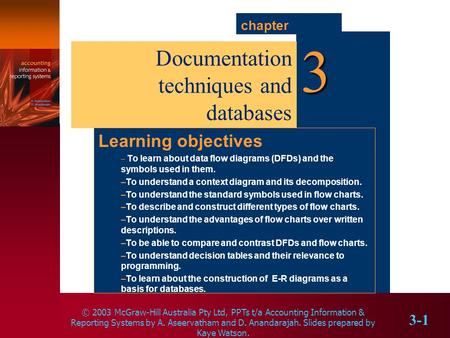 © 2003 McGraw-Hill Australia Pty Ltd, PPTs t/a Accounting Information & Reporting Systems by A. Aseervatham and D. Anandarajah. Slides prepared by Kaye.