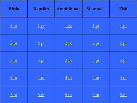 2 pt 3 pt 4 pt 5 pt 1 pt 2 pt 3 pt 4 pt 5 pt 1 pt 2 pt 3 pt 4 pt 5 pt 1 pt 2 pt 3 pt 4 pt 5 pt 1 pt 2 pt 3 pt 4 pt 5 pt 1 pt Birds Reptiles AmphibiansMammals.