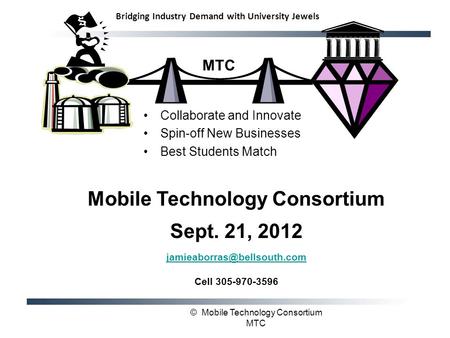 © Mobile Technology Consortium MTC Mobile Technology Consortium Sept. 21, 2012 Cell 305-970-3596 MTC Collaborate and Innovate.