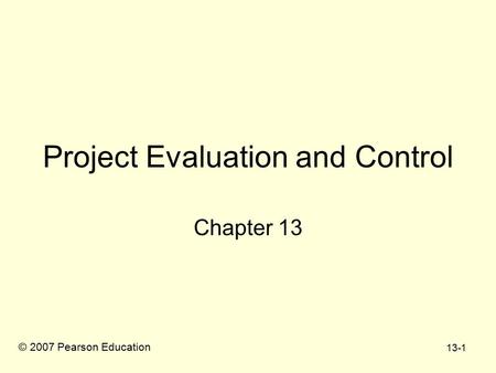 Project Evaluation and Control