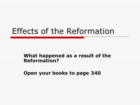 Effects of the Reformation