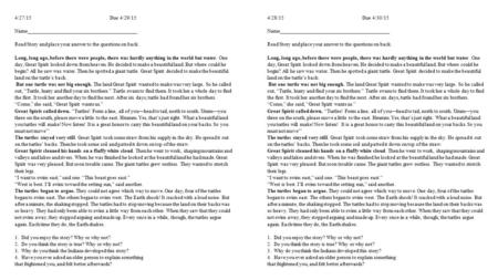 4/27/15 Due 4/29/15 Name__________________________________________ Read Story and place your answer to the questions on back. Long, long ago, before there.