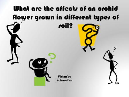 What are the affects of an orchid flower grown in different types of soil? Vivian Vo Science Fair.