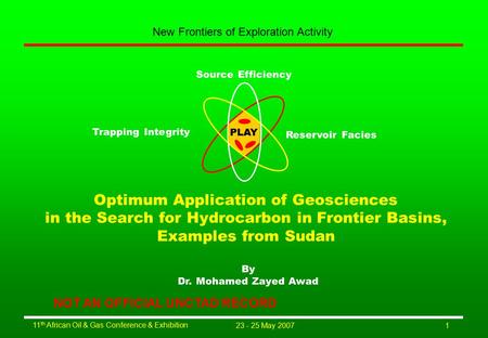 11 th African Oil & Gas Conference & Exhibition New Frontiers of Exploration Activity 23 - 25 May 20071 Optimum Application of Geosciences in the Search.